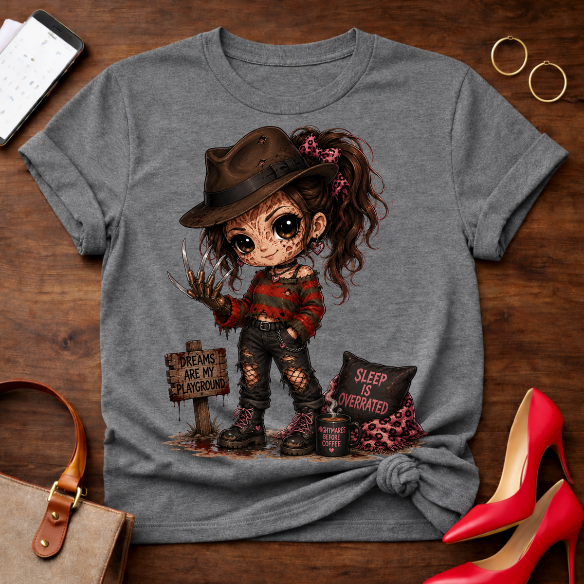 Freddy Girl Horror Tee — Cute Chibi Nightmare on Elm Street T-Shirt
