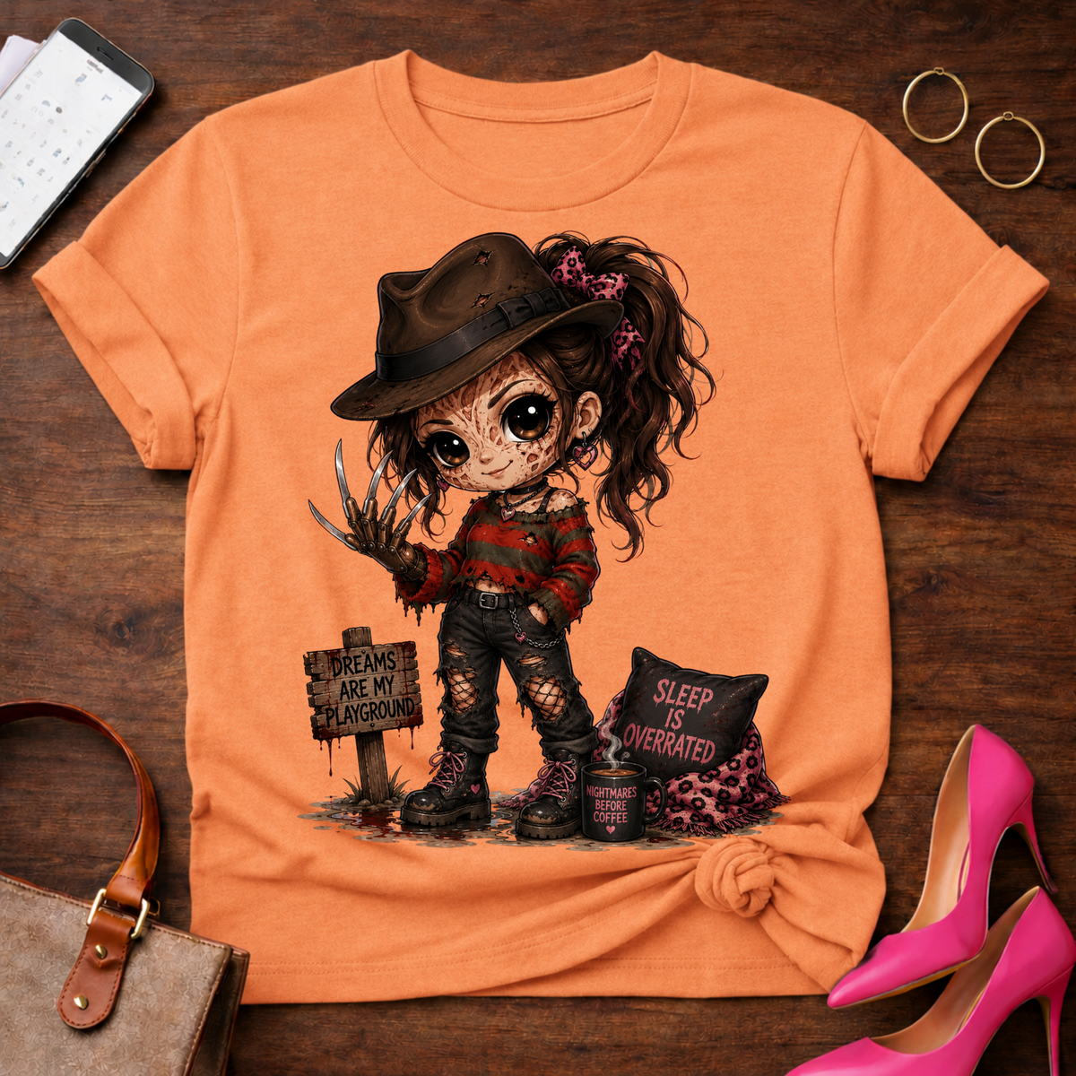 Freddy Girl Horror Tee — Cute Chibi Nightmare on Elm Street T-Shirt