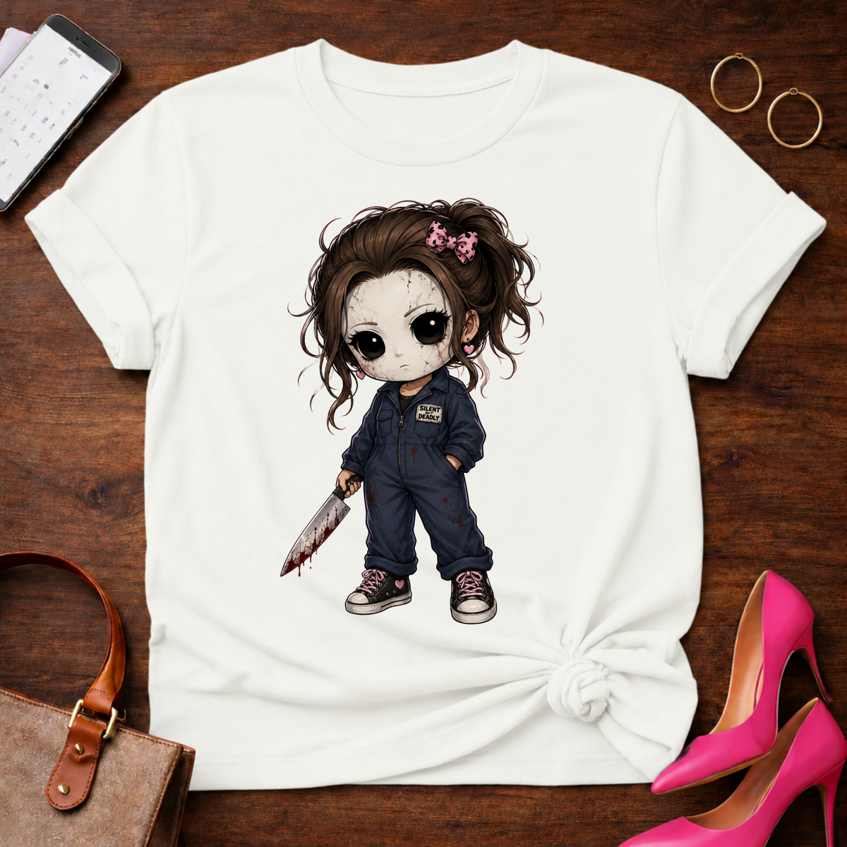 Michael Myers Graphic Tee — Cute Chibi Slasher Illustration