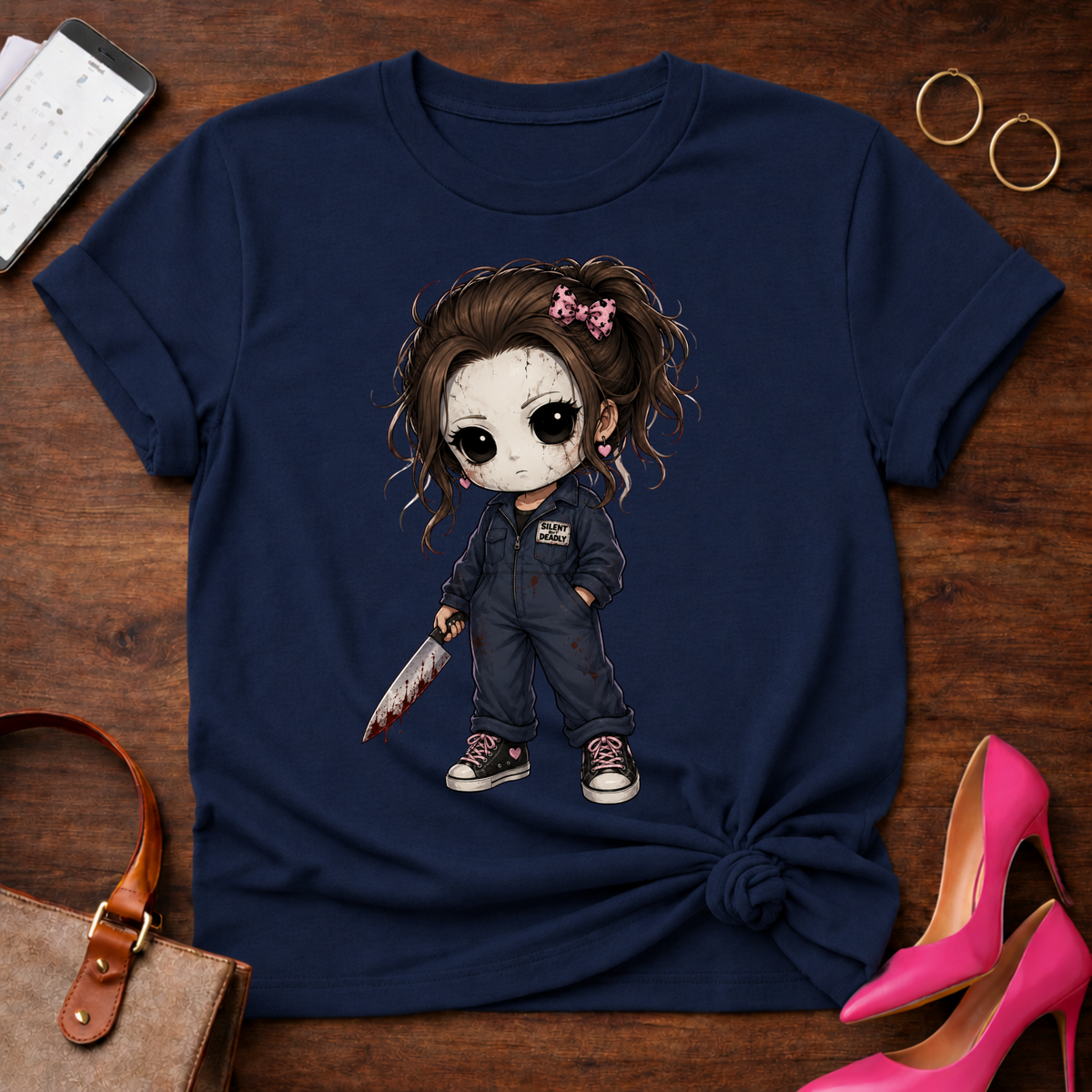 Michael Myers Graphic Tee — Cute Chibi Slasher Illustration