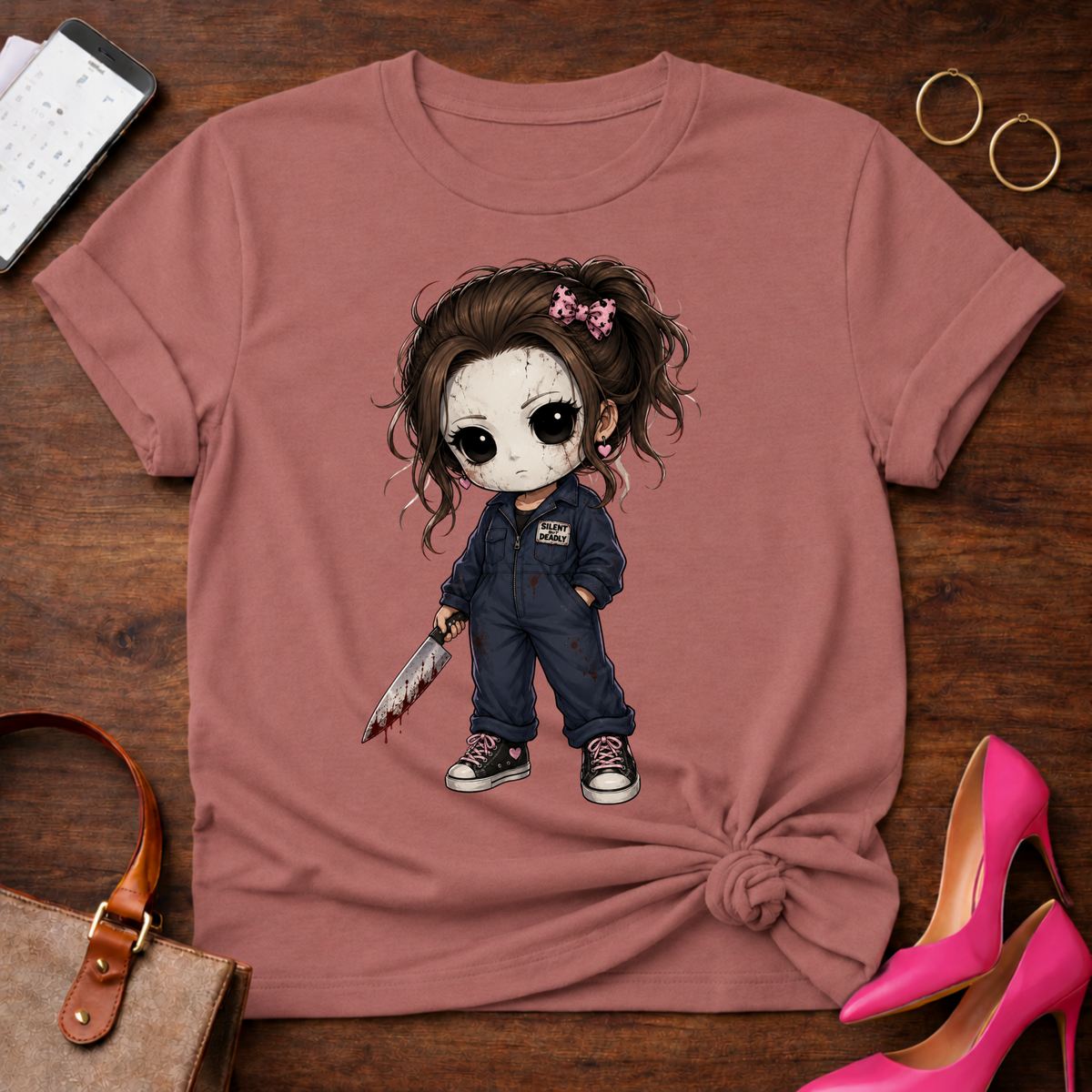 Michael Myers Graphic Tee — Cute Chibi Slasher Illustration