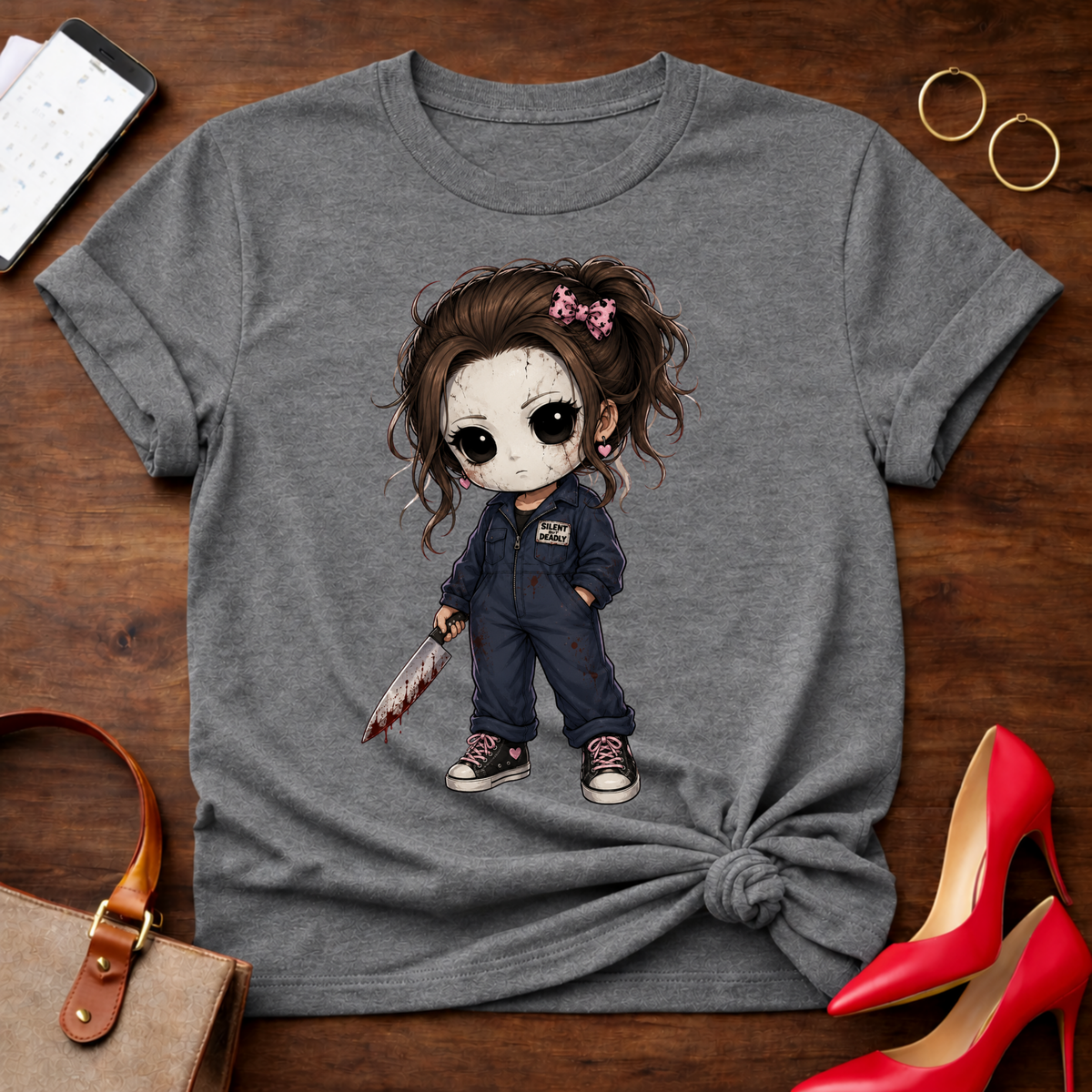 Michael Myers Graphic Tee — Cute Chibi Slasher Illustration