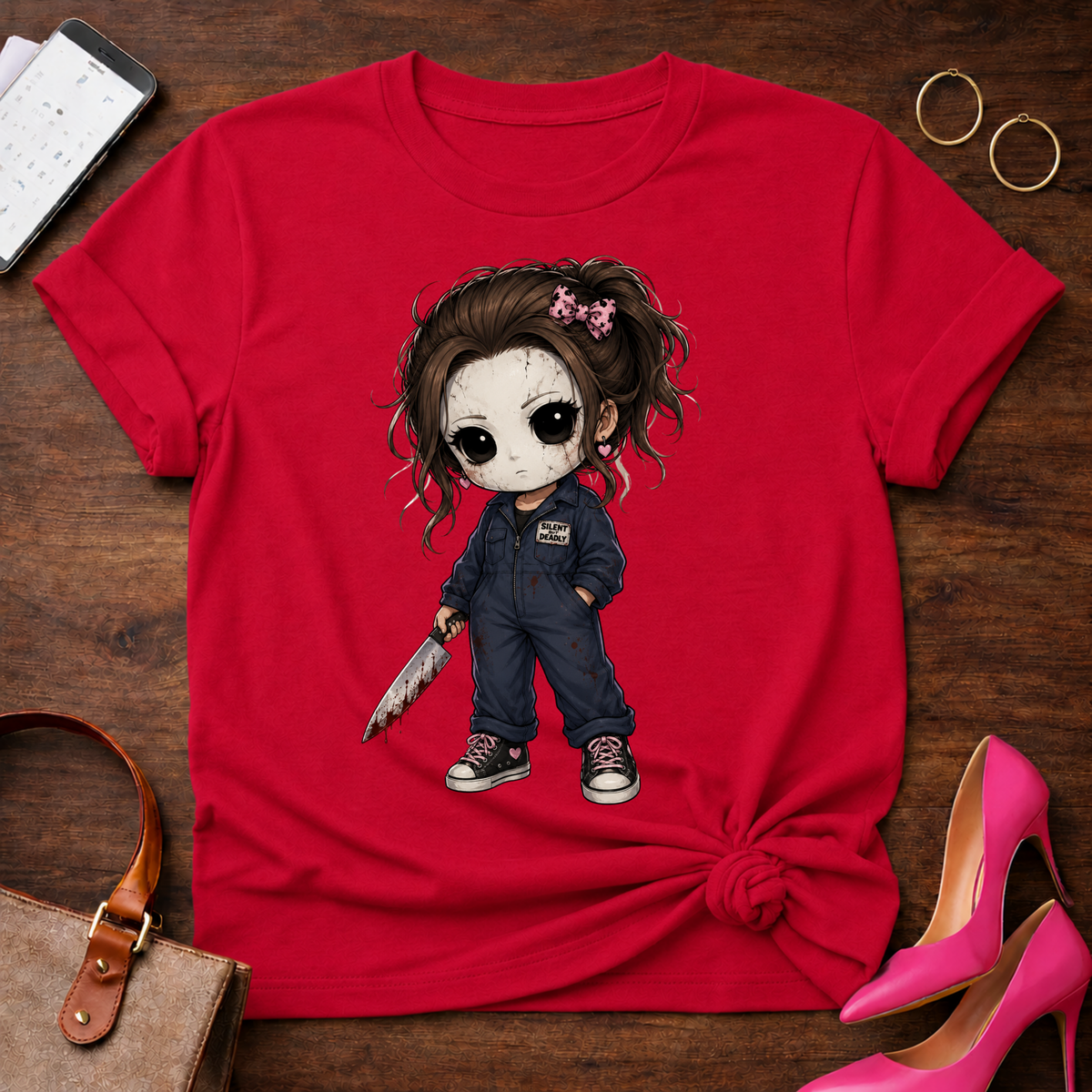 Michael Myers Graphic Tee — Cute Chibi Slasher Illustration