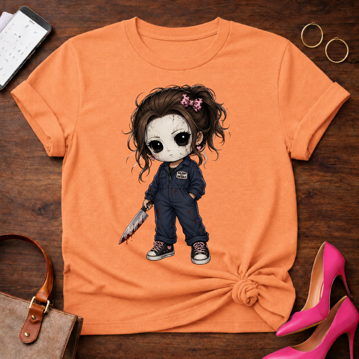 Michael Myers Graphic Tee — Cute Chibi Slasher Illustration