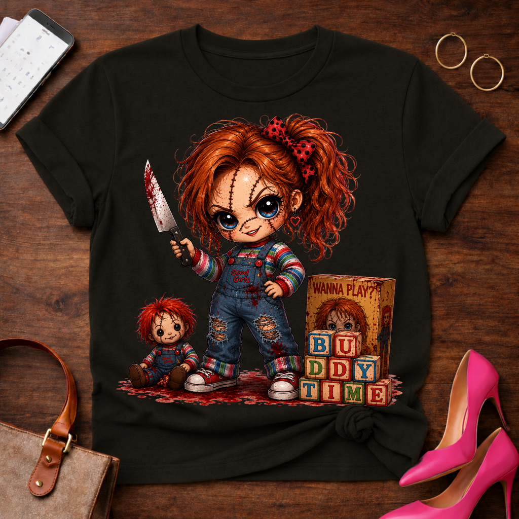Chucky Doll Tee — 'Buddy Time' Cute Killer Girl Graphic Shirt