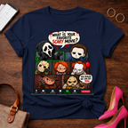 Horror Icons Zoom Call T-Shirt — 'What Is Your Favorite Scary Movie?' Graphic Tee