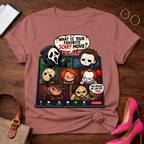Horror Icons Zoom Call T-Shirt — 'What Is Your Favorite Scary Movie?' Graphic Tee