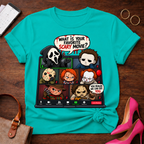 Horror Icons Zoom Call T-Shirt — 'What Is Your Favorite Scary Movie?' Graphic Tee