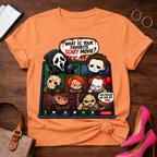 Horror Icons Zoom Call T-Shirt — 'What Is Your Favorite Scary Movie?' Graphic Tee