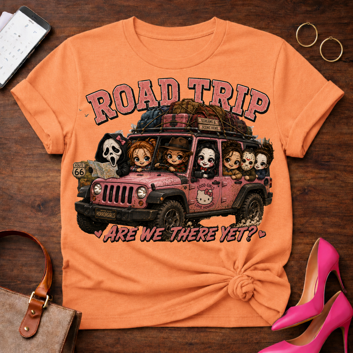 Chick Road Trip Horror Tee — 'Are We There Yet?' Graphic T‑Shirt