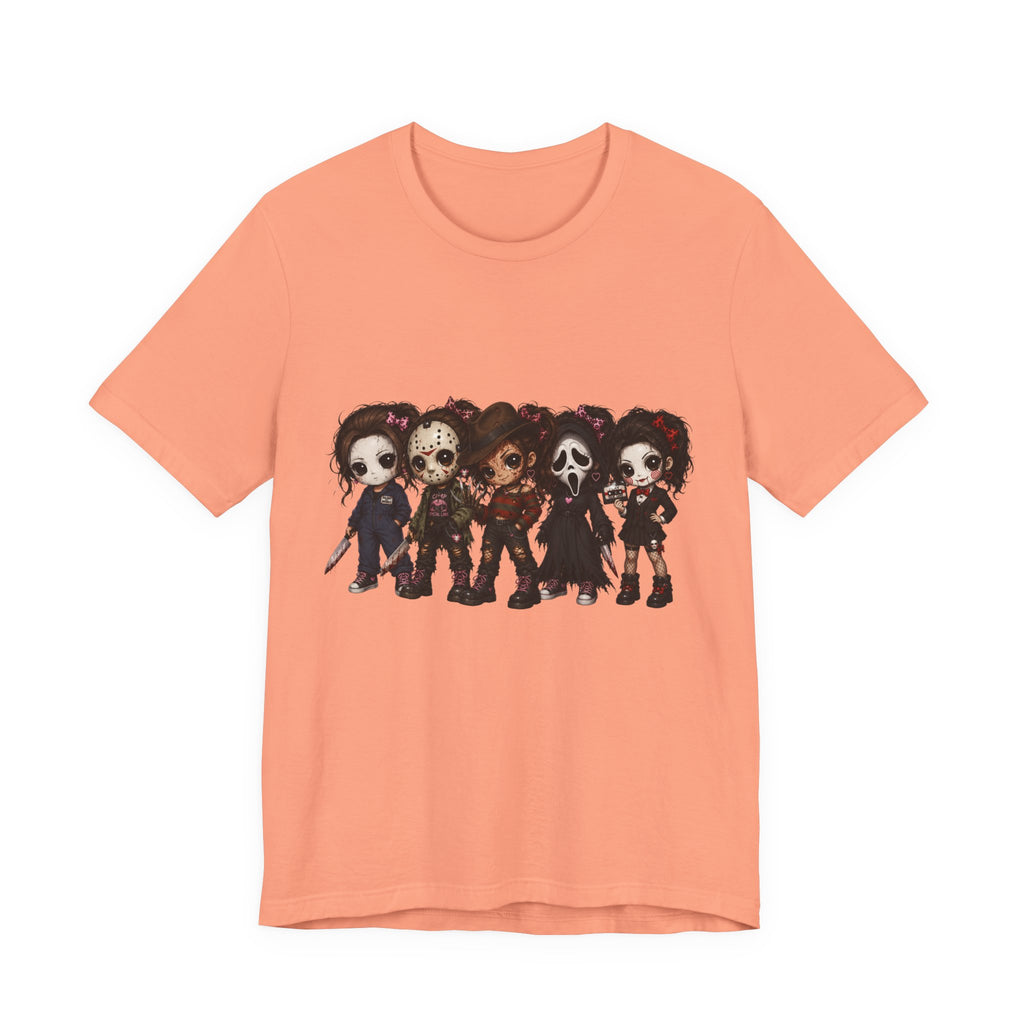 Horror Icons Chibi Tee — Cute Killer Characters Graphic T-Shirt