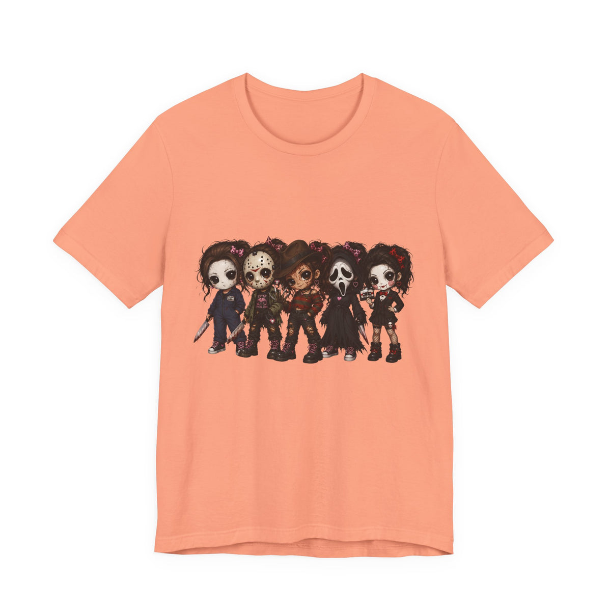 Horror Icons Chibi Tee — Cute Killer Characters Graphic T-Shirt