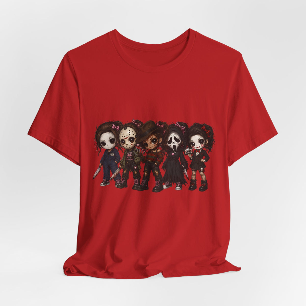 Horror Icons Chibi Tee — Cute Killer Characters Graphic T-Shirt
