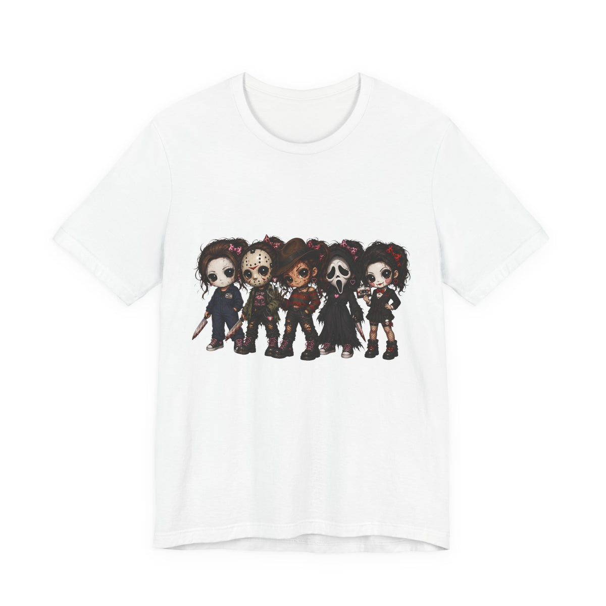 Horror Icons Chibi Tee — Cute Killer Characters Graphic T-Shirt