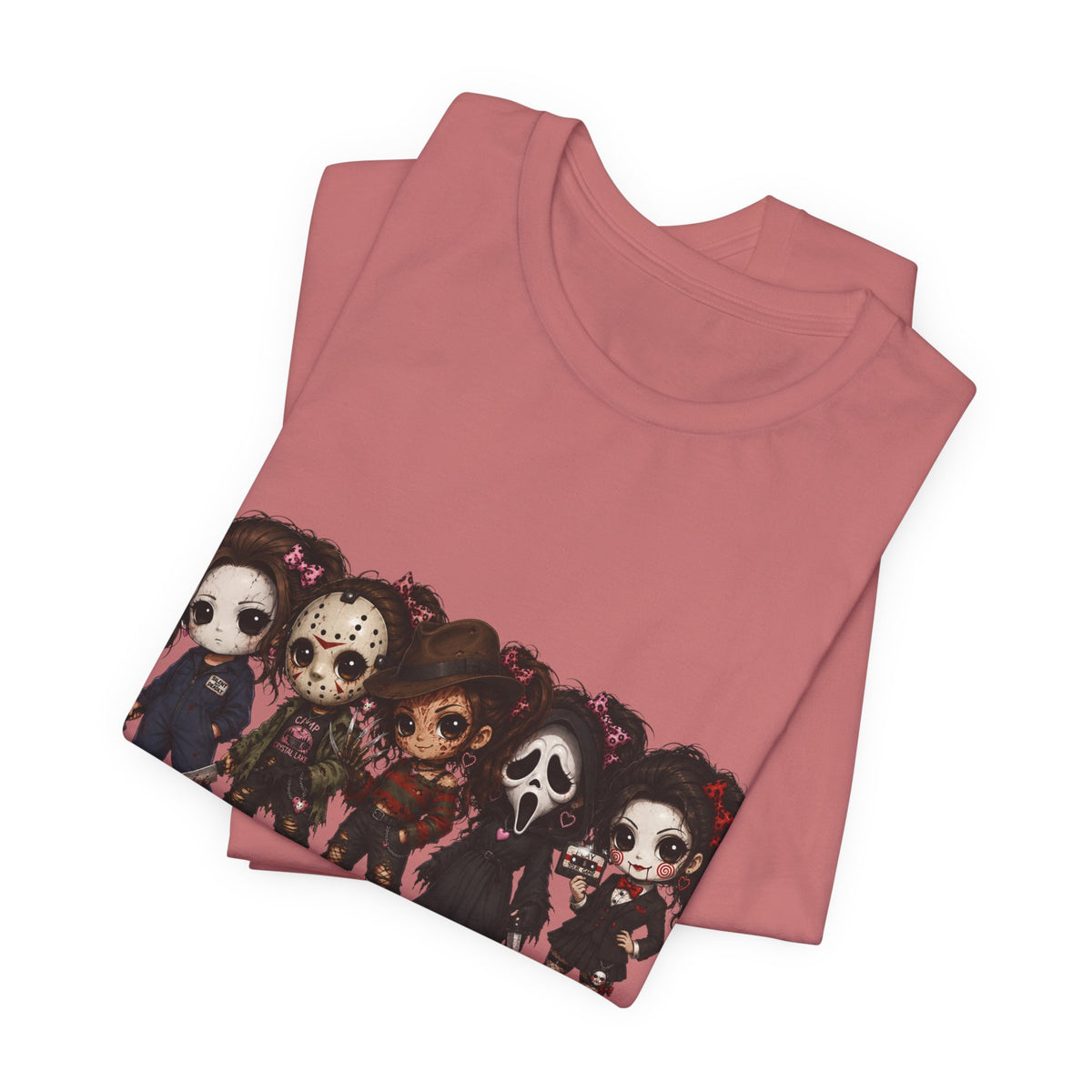 Horror Icons Chibi Tee — Cute Killer Characters Graphic T-Shirt