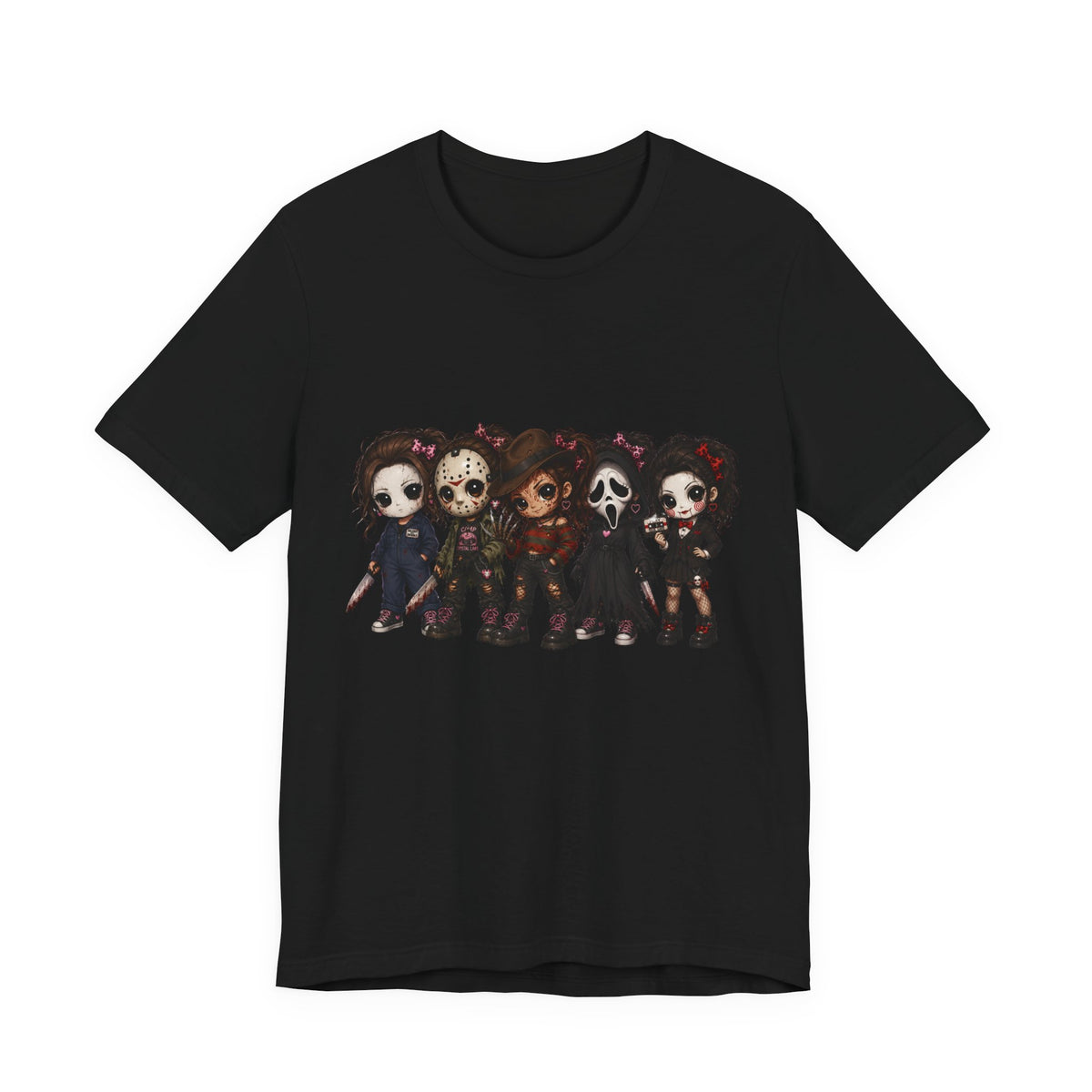 Horror Icons Chibi Tee — Cute Killer Characters Graphic T-Shirt