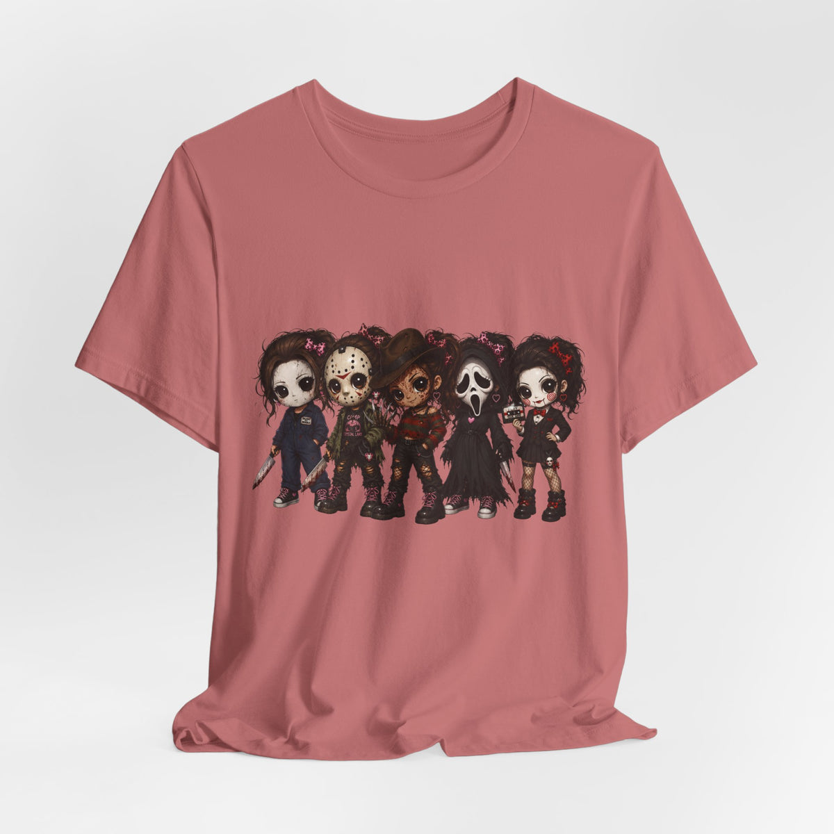 Horror Icons Chibi Tee — Cute Killer Characters Graphic T-Shirt
