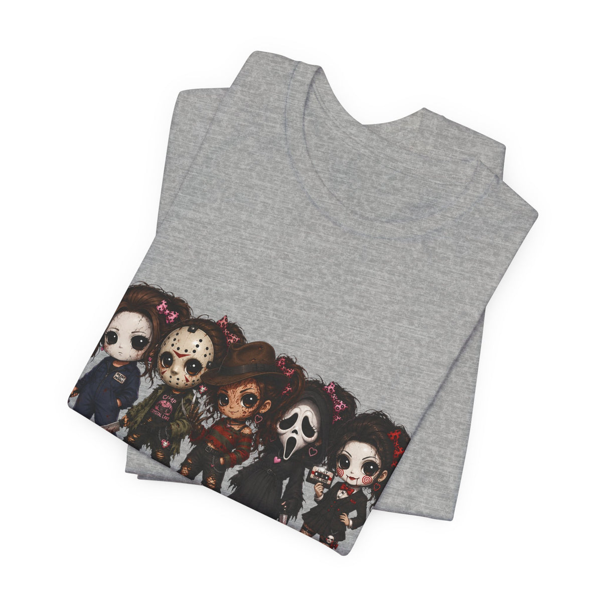Horror Icons Chibi Tee — Cute Killer Characters Graphic T-Shirt
