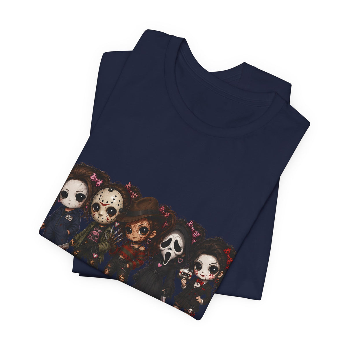 Horror Icons Chibi Tee — Cute Killer Characters Graphic T-Shirt