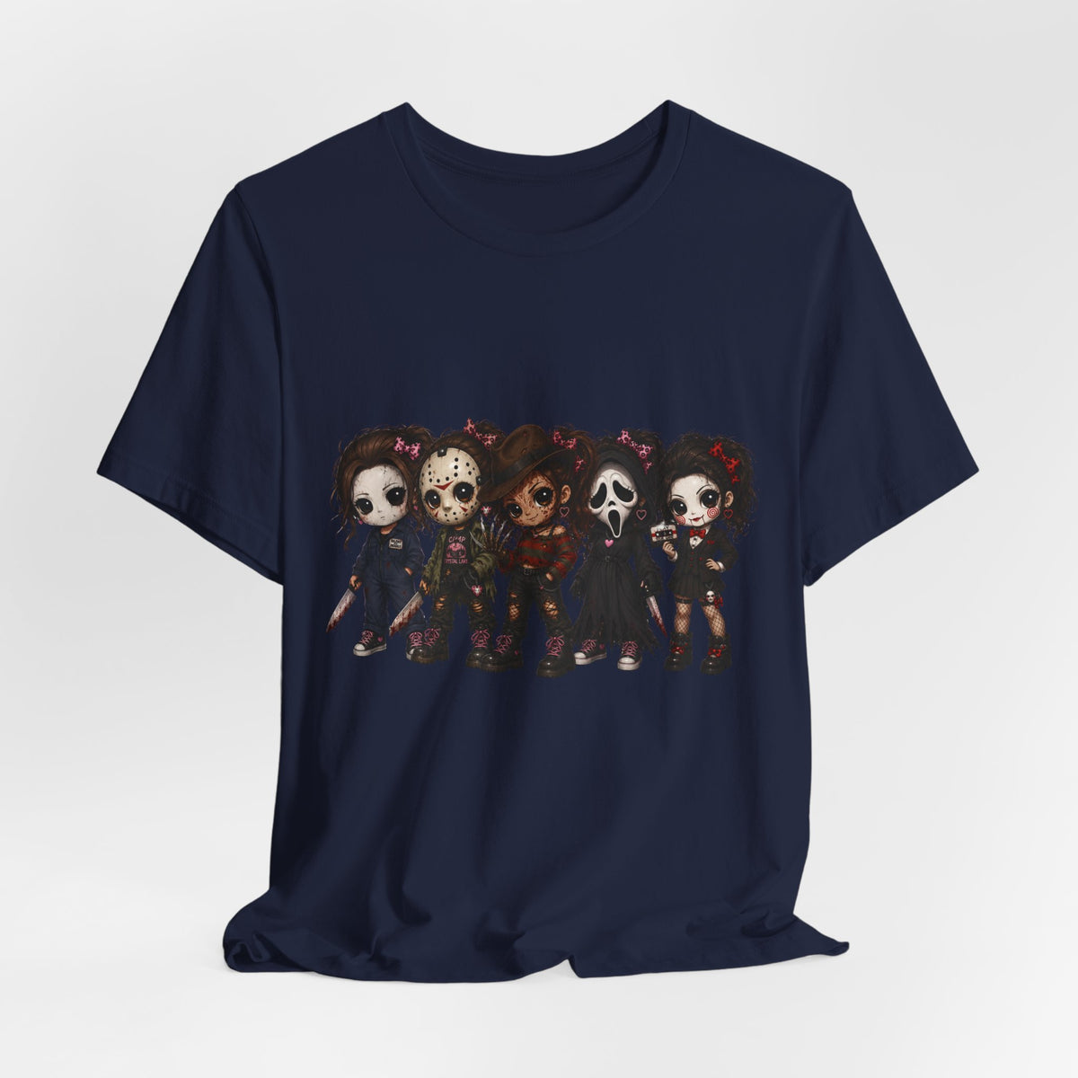 Horror Icons Chibi Tee — Cute Killer Characters Graphic T-Shirt