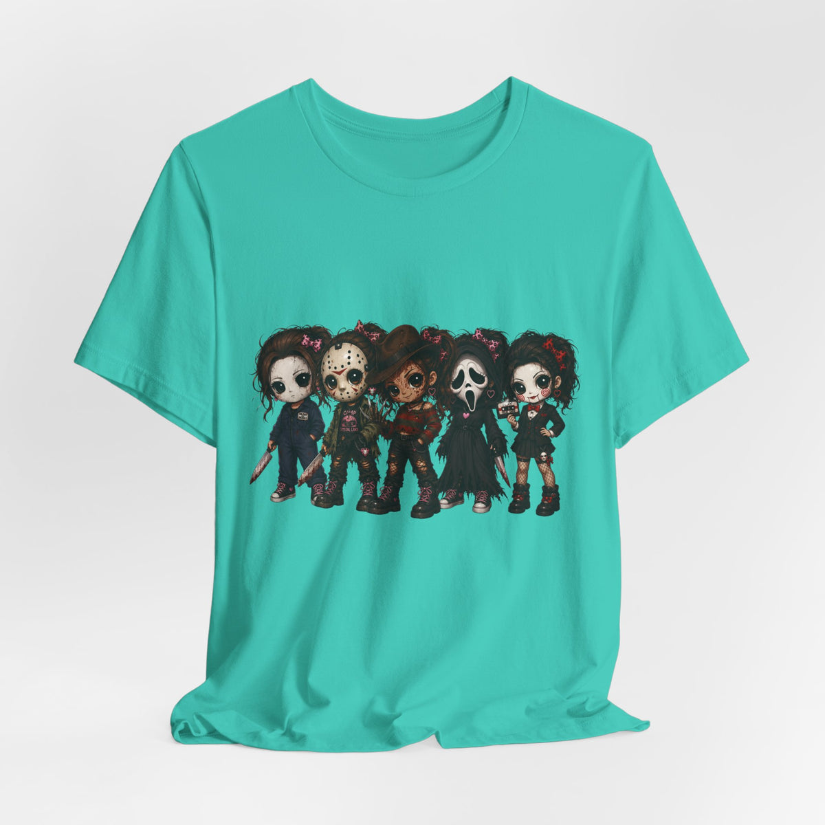 Horror Icons Chibi Tee — Cute Killer Characters Graphic T-Shirt