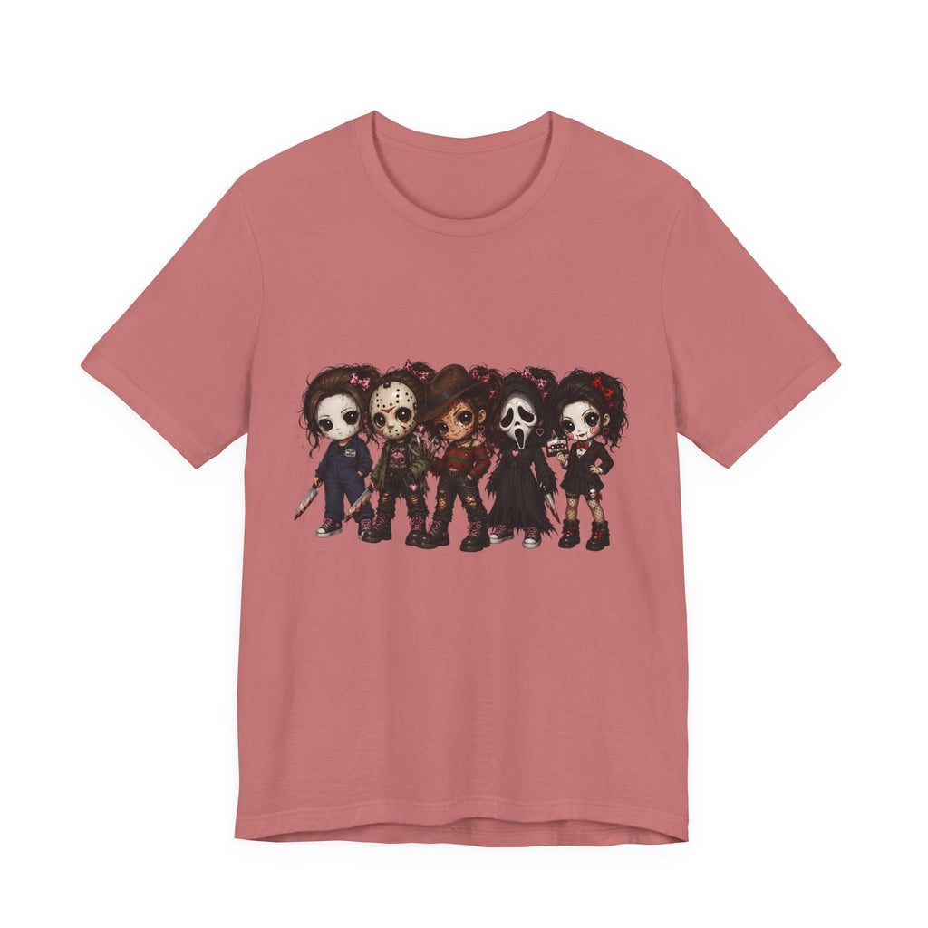 Horror Icons Chibi Tee — Cute Killer Characters Graphic T-Shirt