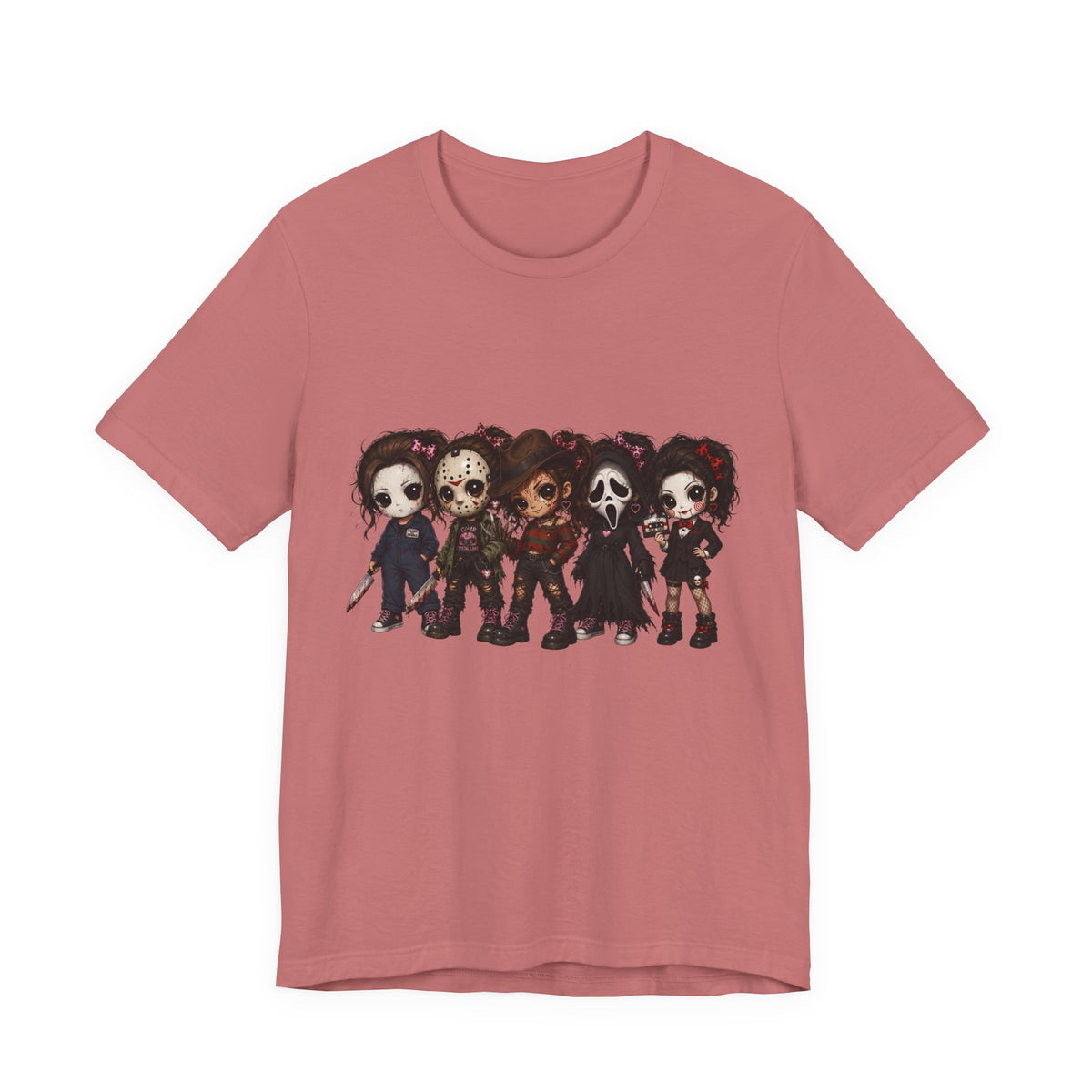Horror Icons Chibi Tee — Cute Killer Characters Graphic T-Shirt