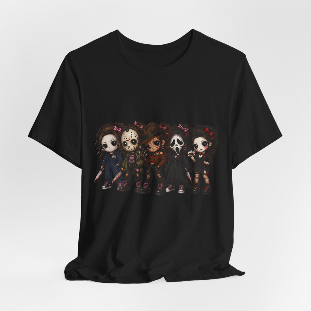 Horror Icons Chibi Tee — Cute Killer Characters Graphic T-Shirt