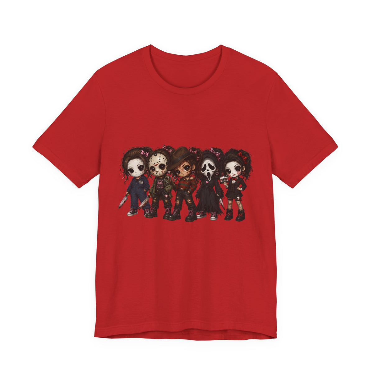Horror Icons Chibi Tee — Cute Killer Characters Graphic T-Shirt
